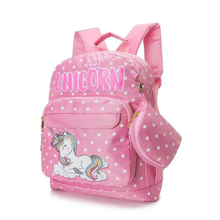 PROMO TAS Ransel Anak Perempuan IMPORT Motif UNICORN + Free Dompet-TK - Merah Muda