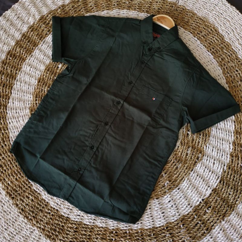 Kemeja Hem Pria Lengan Pendek Hijau Army Terpopuler [COD]