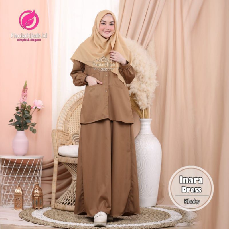 Gamis Inara Khaki Fania Hijab / Gamis Pemda