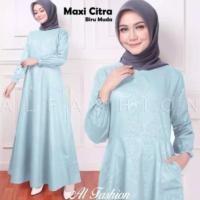 TERMURAH Gamis Wanita Maxi Citra Biru Muda - Biru Muda, L