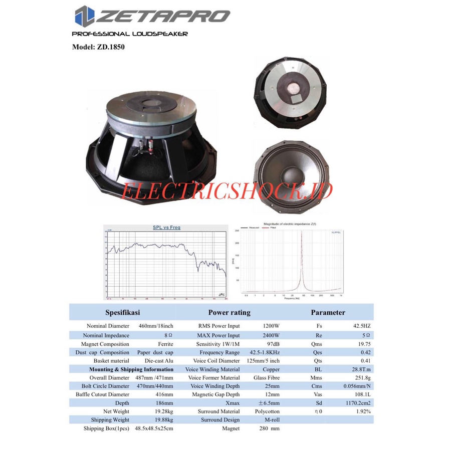 SPEAKER KOMPONEN ZETAPRO ZD 1850 / ZETAPRO ZD1850 ORIGINAL 2400WATT