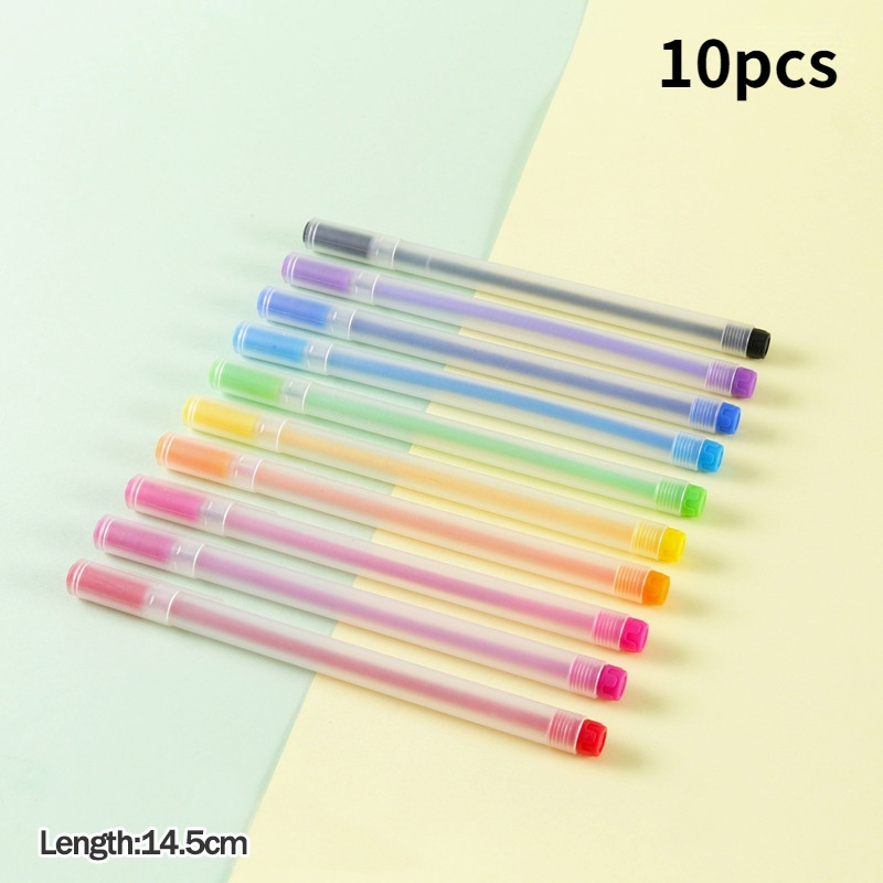 10pcs / set Pulpen Gel 0.5mm Warna Acak Untuk Stationery Anak / Sekolah / Kantor