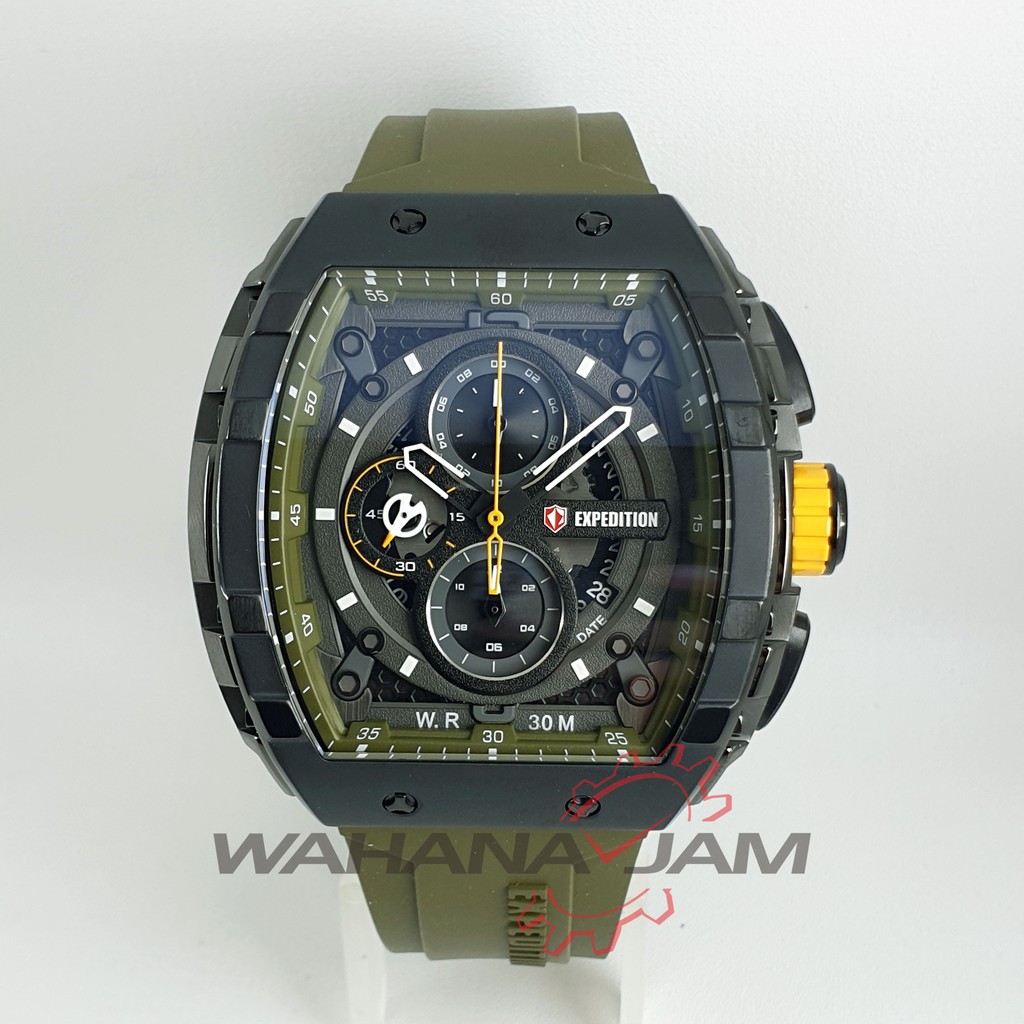 EXPEDITION E 6782 MC REPGNBA / Jam Tangan Pria E6782 Hijau Army Hitam Kuning Karet FKM Rubber Asli
