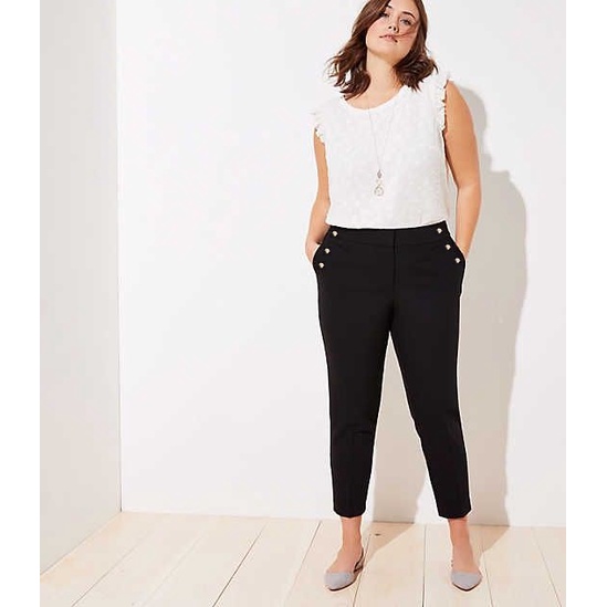 LOFT WOMEN Button Pocket Curvy Skinny Ankle Length Black