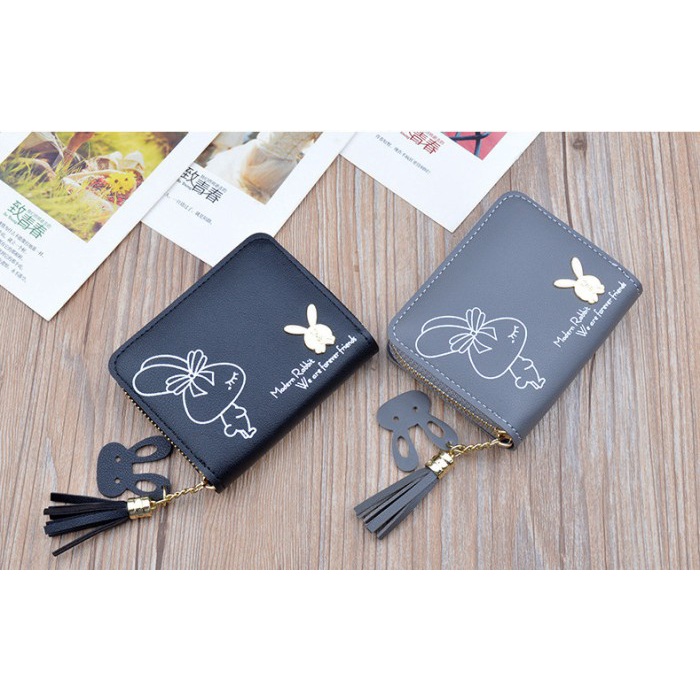 W38 Dompet Mini Wanita Motif Binatang Kelinci Lucu Koin Cewek Kartu Uang Foto Cantik Women Wallet Perempuan Kulit PU Leather Hitam Lipat Kecil Panjang  Korea Pria Cowok Laki Laki Cowo Import Premium Murah Tas Dompet Wanita Import Cewe Cantik