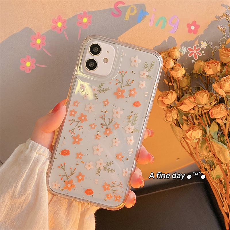 Soft Case Silikon Motif Bunga Untuk Compatible for iPhone 14 Pro Max iPhone 13 12 11 Pro Max X Xr Xs Max SE iPhone 8 7 6 6s Plus Small Floral Full Clear Phone Case Transparent Silicone Soft Case Shockproof Phone Cover