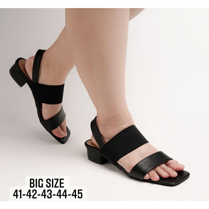 Original, Sandal Flat Heels Wanita Big Size 41-45 / Sendal Flat Tali MK-249 Hitam Jumbo Kaki Gemuk Oversize, 41