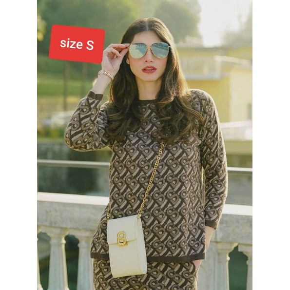 Ready Bimu knit top cocoa size S monogram benangjarum ,the bimu voile square monogram buttonscarves,