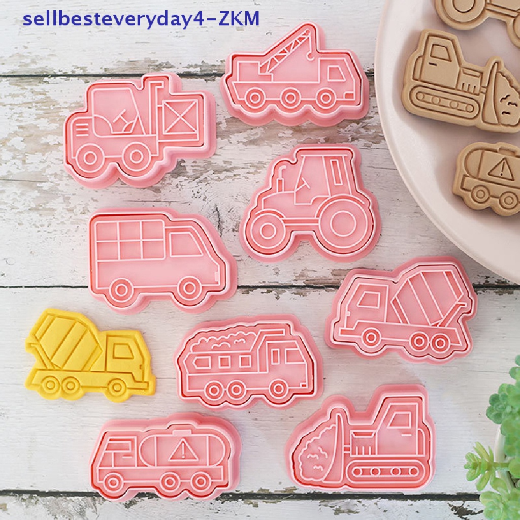 8pcs / set Cetakan Pemotong Kue / Biskuit / Fondant DIY Bentuk Kartun Kendaraan 3D