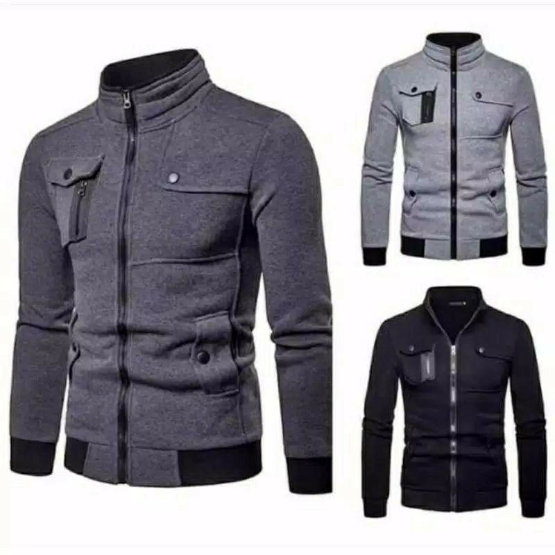 TERMURAH Jaket Pria Fleece Variasi Kancing Slimfit BIGSIZE/Size M L XL 2XL 3XL