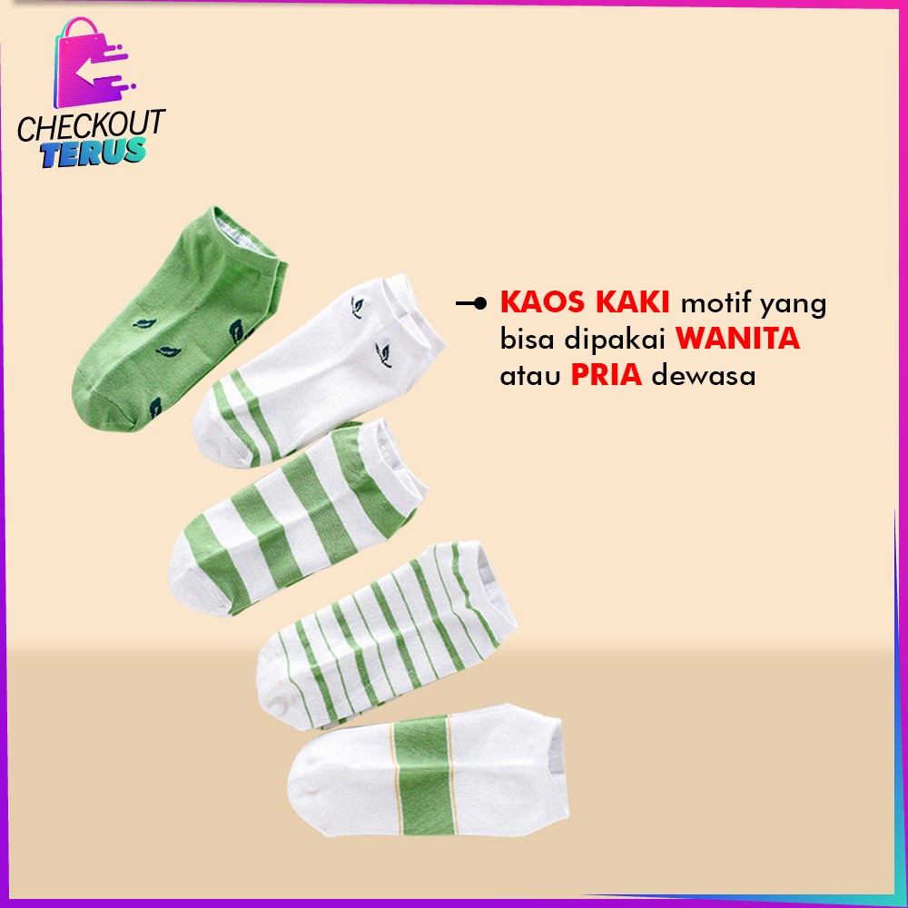 CT P185 Kaos Kaki Semata Kaki Motif Daun Wanita Gaya Korea Kaus Kaki Pendek Wanita Dewasa Fashion Kaos Kaki Murah