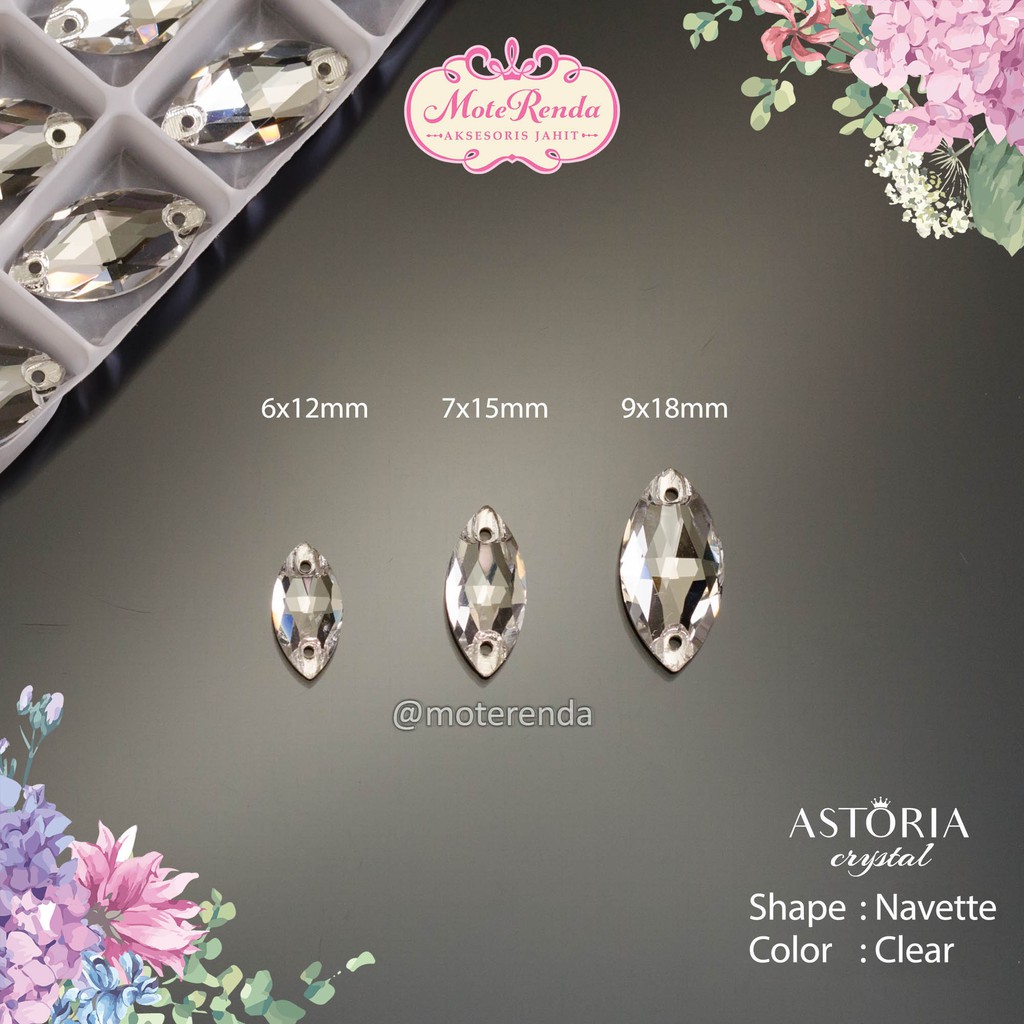 Astoria kristal jahit kaca bentuk navette kode 3SAA/C