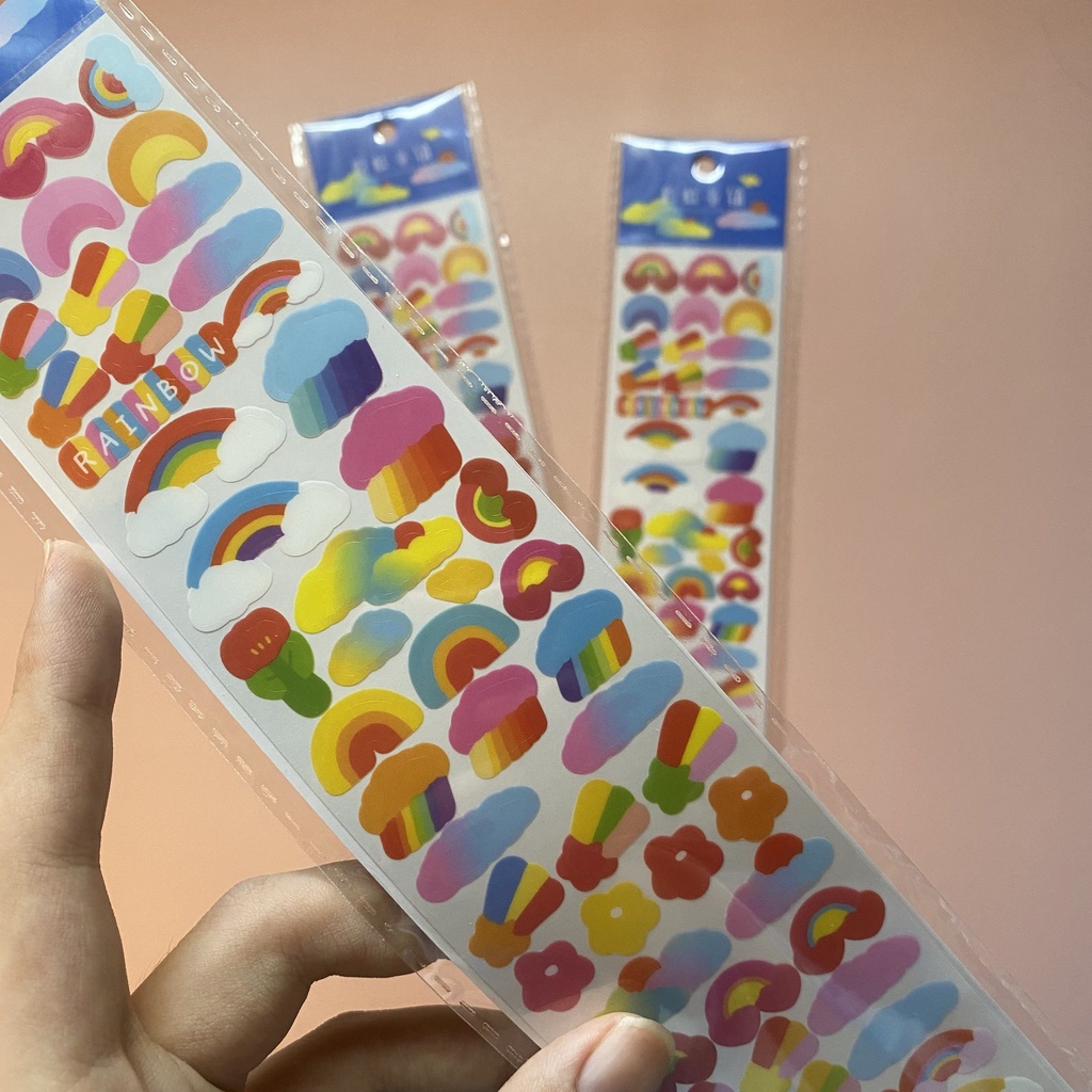 

2 Lembar Stiker Dekorasi Pelangi Pastel Awan Bintang Bunga Lucu Kawaii / Sticker Deco Rainbow Cloud Star Flower Aestethic Cute