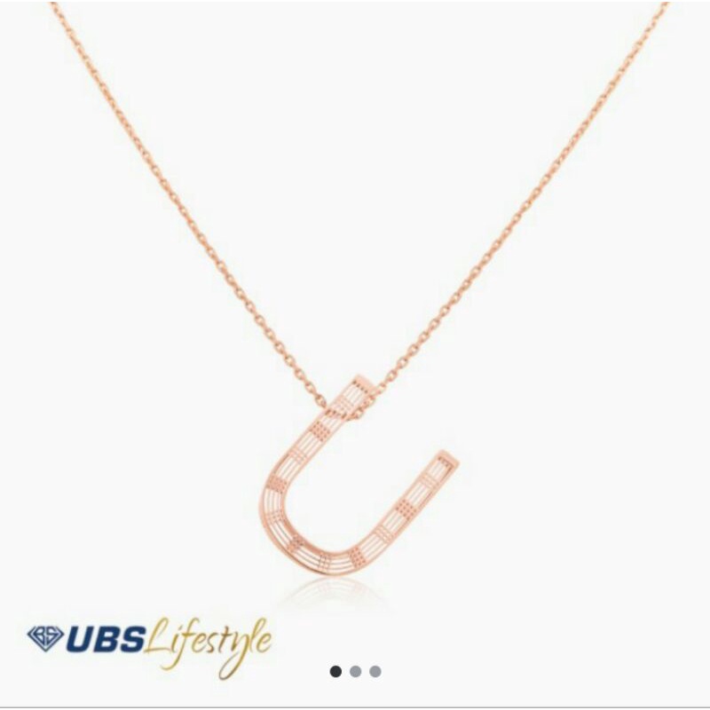Kalung +Liontin inisial Huruf U Emas 375