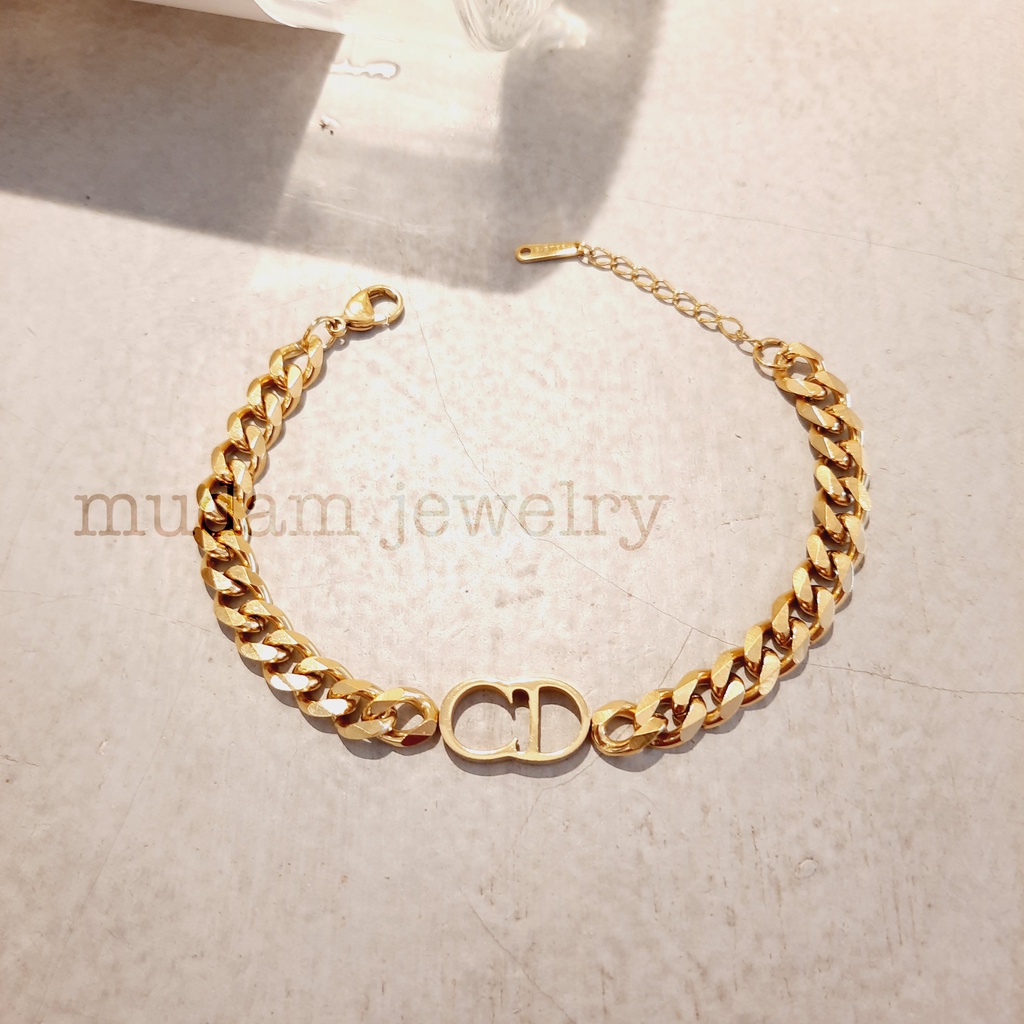 Gelang Tangan Rantai Lebar 0,8cm Titanium Model C. Di*r Tersedia Warna Rose Gold, Gold dan Silver