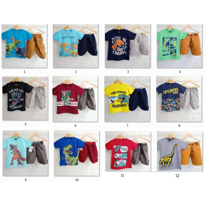 SETELAN KAOS ANAK COWOK DINO LC CELANA PENDEK 1 TAHUN - 9 TAHUN BAJU ANAK LAKI LAKI SETELAN-5