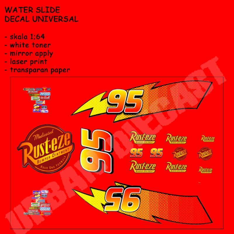 Hot Wheels Decal White toner lightning McQueen