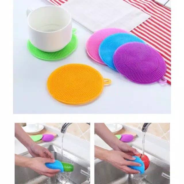 Spon Cuci Piring Silikon Anti kuman Karet Dish Sponge Silicone Cleaning wash