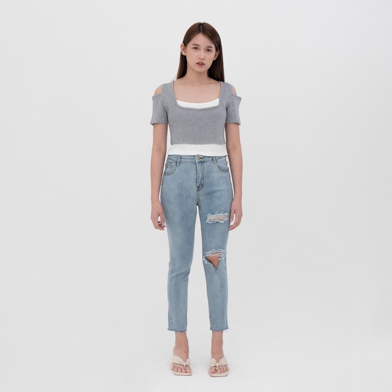 VIERLIN - Jeans 1230 - HIGH WAIST SKINNY RIPPED JEANS ROBEK MELAR