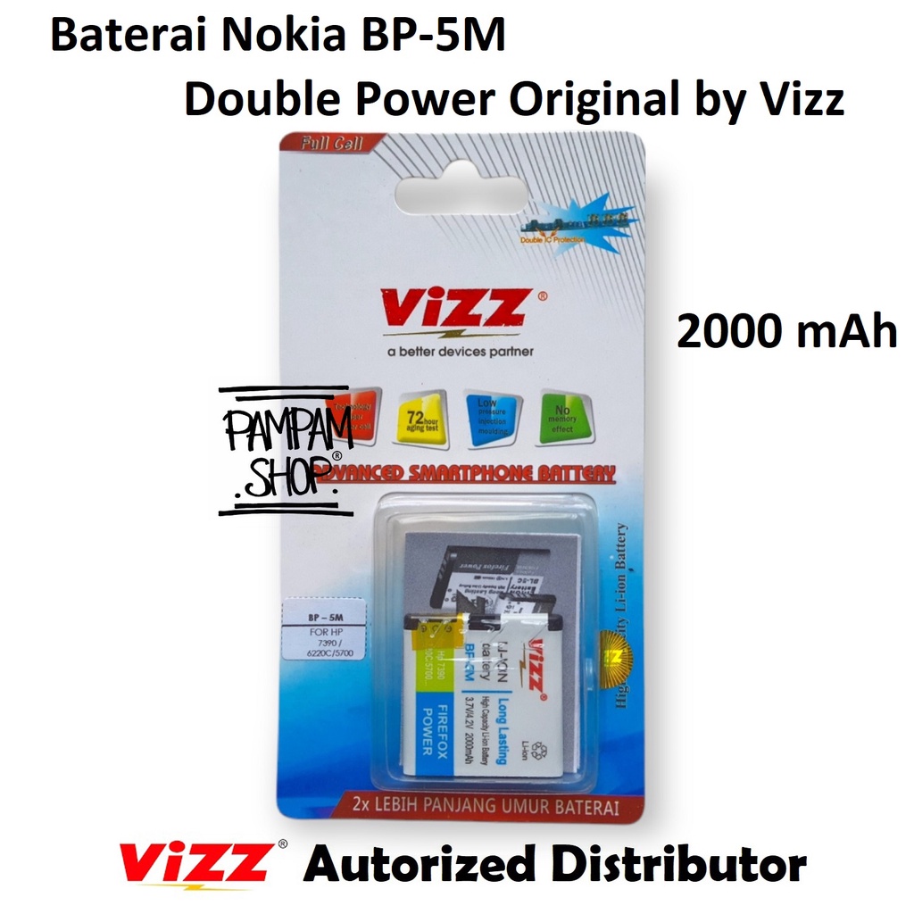 Baterai Vizz Double Power Original Nokia BP-5M BP5M 5610 5700 Xpresss Music 6110 6220 6500 7390 8600 Batre Batrai Dual Battery Ori HP Handphone