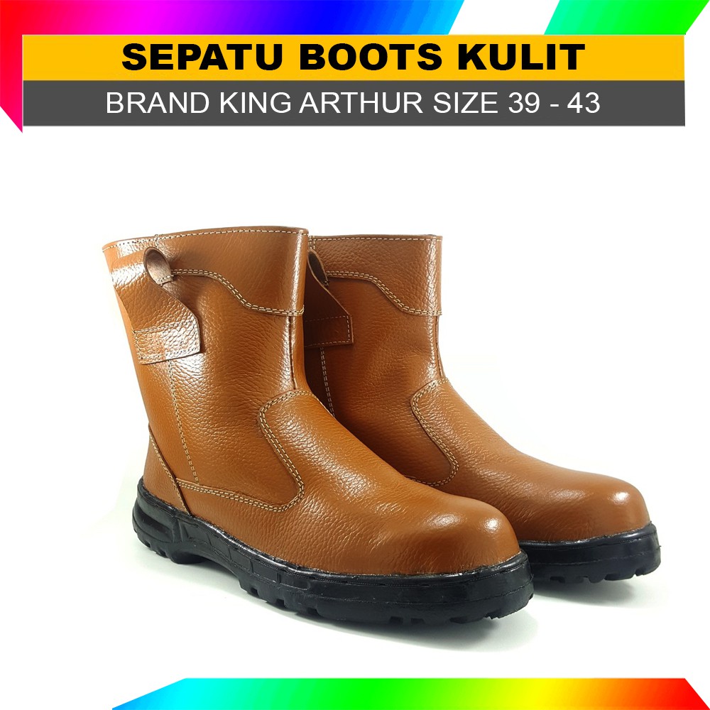 Sepatu Safety Boot Proyek Kulit Asli King Arthur ujung besi