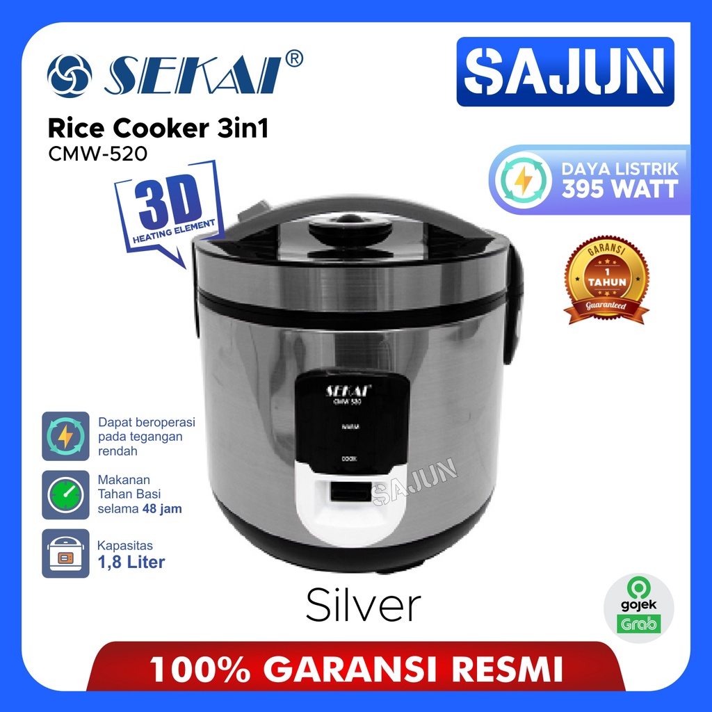 SEKAI Rice Cooker 3in1 CMW 520 Penanak Nasi CMW520 Stainless 1,8 Lt