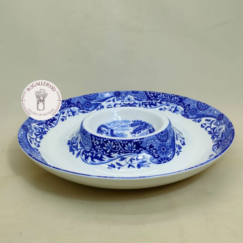 Spode italian/piring sayur/tempat makanan keramik/wadah makanan keramik/wadah makanan biru putih