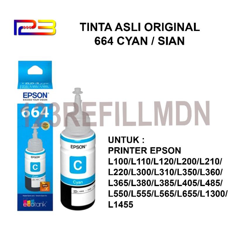 TINTA EPSON ASLI ORIGINAL 664 CYAN SIAN