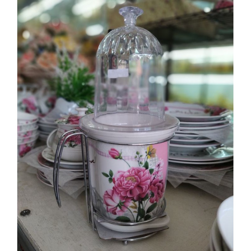 Wadah Sendok dan Sumpit dengan Tutup - Bahan Keramik dan Mika Motif Bunga - Fiorenza - GRATIS EXTRA 