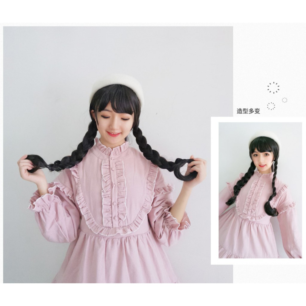 WDA-20 wig daily lolita jepang wavy rambut palsu lurus panjang hitam