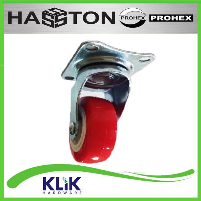 Hasston Prohex Roda Caster Kastor PU Nylon Merah Hidup Putar 2 Inch 50 mm Trolley