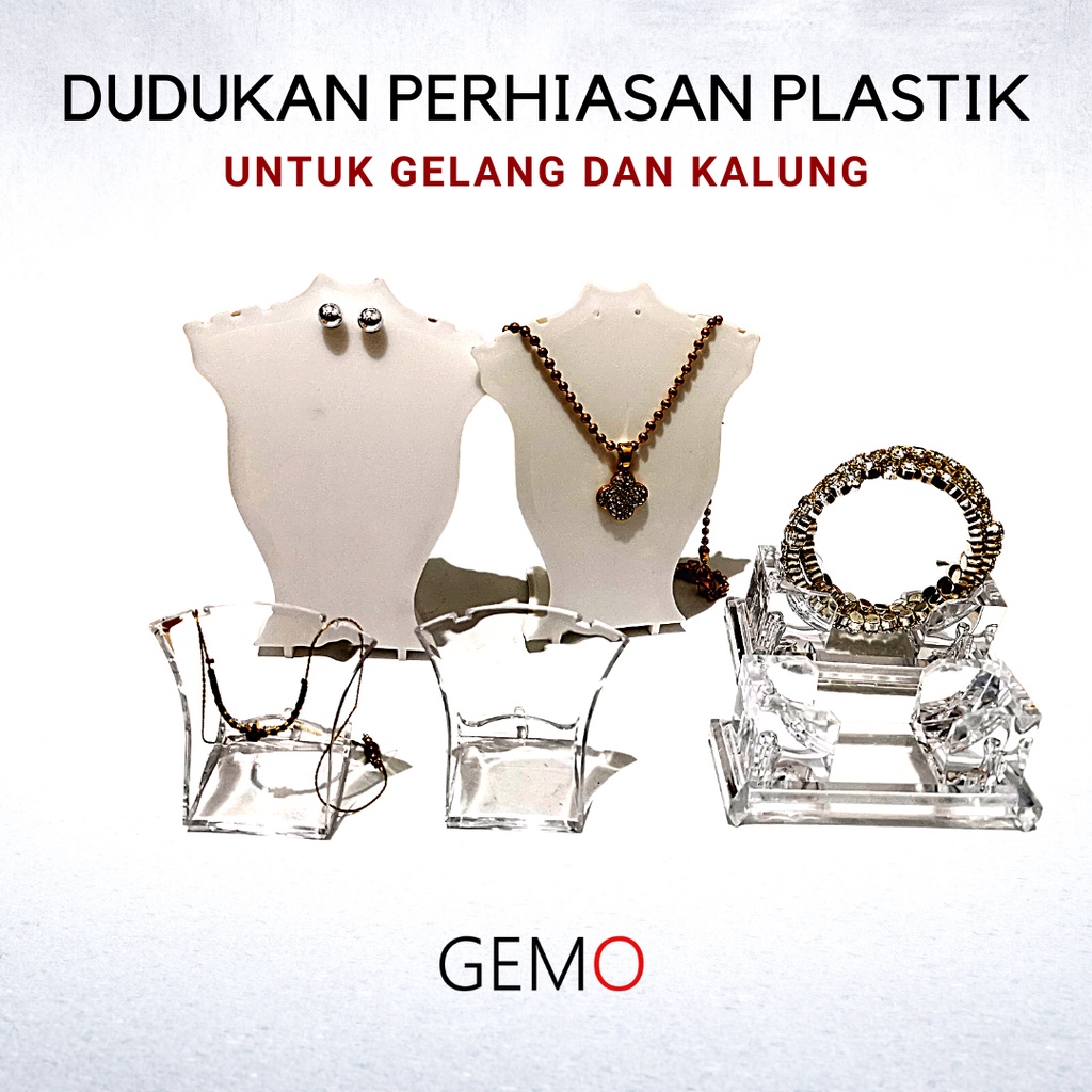 Display Dudukan Perhiasan Set Plastik / Alat Peraga Jewelry Tempat Cincin Gelang Liontin Anting Kalung Lucu Unik Murah untuk  Etalase Toko Emas Berlian / Perak Permata Berharga juga bisa untuk Box Seserahan Tunangan Nikah Kawin