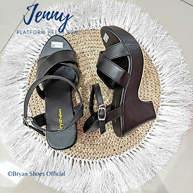 Bryan Jenny Platform Heels Silang 9cm Hak Tahu Kelom Berkualitas Sol Tebal