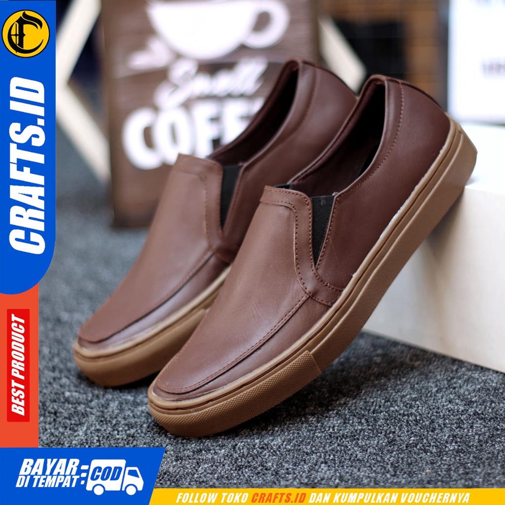 Crafts Videl - Sepatu Casual Slip On Kerja Kulit Asli Pria