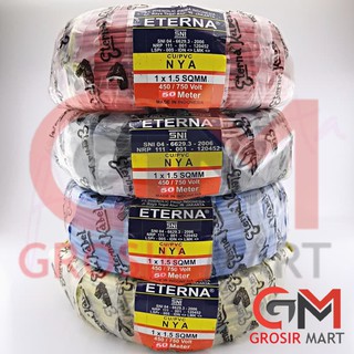 Eterna Kabel NYA 1.5mm 50m Hitam Merah Biru Kuning Hijau (Kawat Tembaga Tunggal 1.5 mm 50 m) Grosir