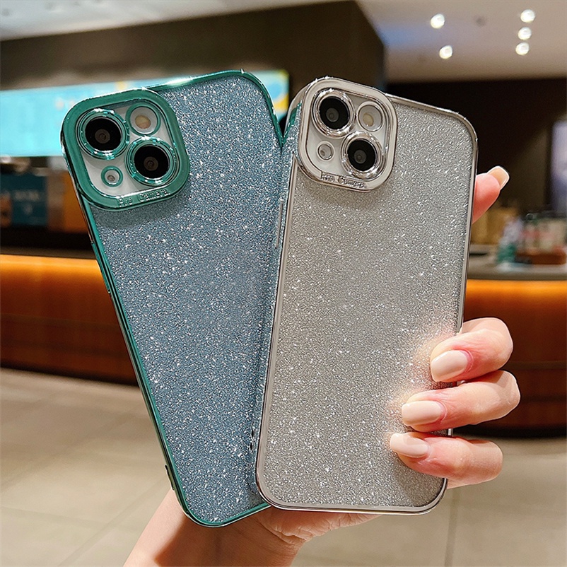 Soft Case TPU Transparan Electroplating Glitter Cover iPhone 13 12 11 Pro Max Xs Max X Xr Xs 7 8 Plus