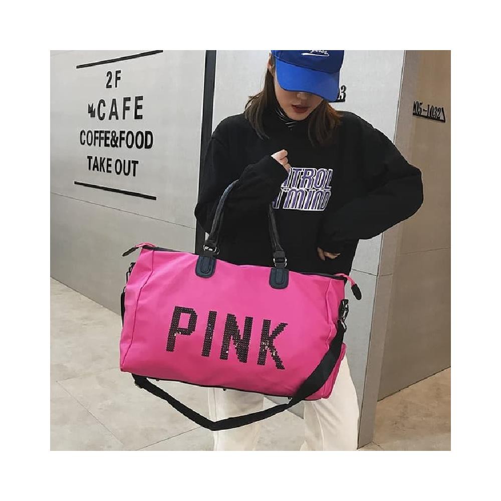 Tas Olahraga Wanita Victoria Secret VS PINK Sequins Fitness Gym Bag - Merah Muda