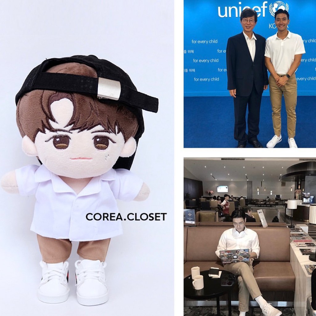 Choi Siwon Outfit 1 Set ( Brown Pants & White Shirt) 20cm doll Kpop super junior Unicef BTS EXO X1