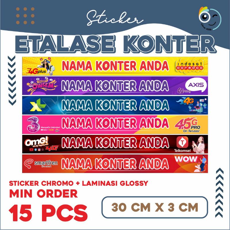 Sticker Etalase Konter / Stiker counter / Laminasi Glossy Custom design / Sticker konter Murah / Aksesoris Konter / Stiker Murah Meriah ( MIN ORDER 15 PCS )