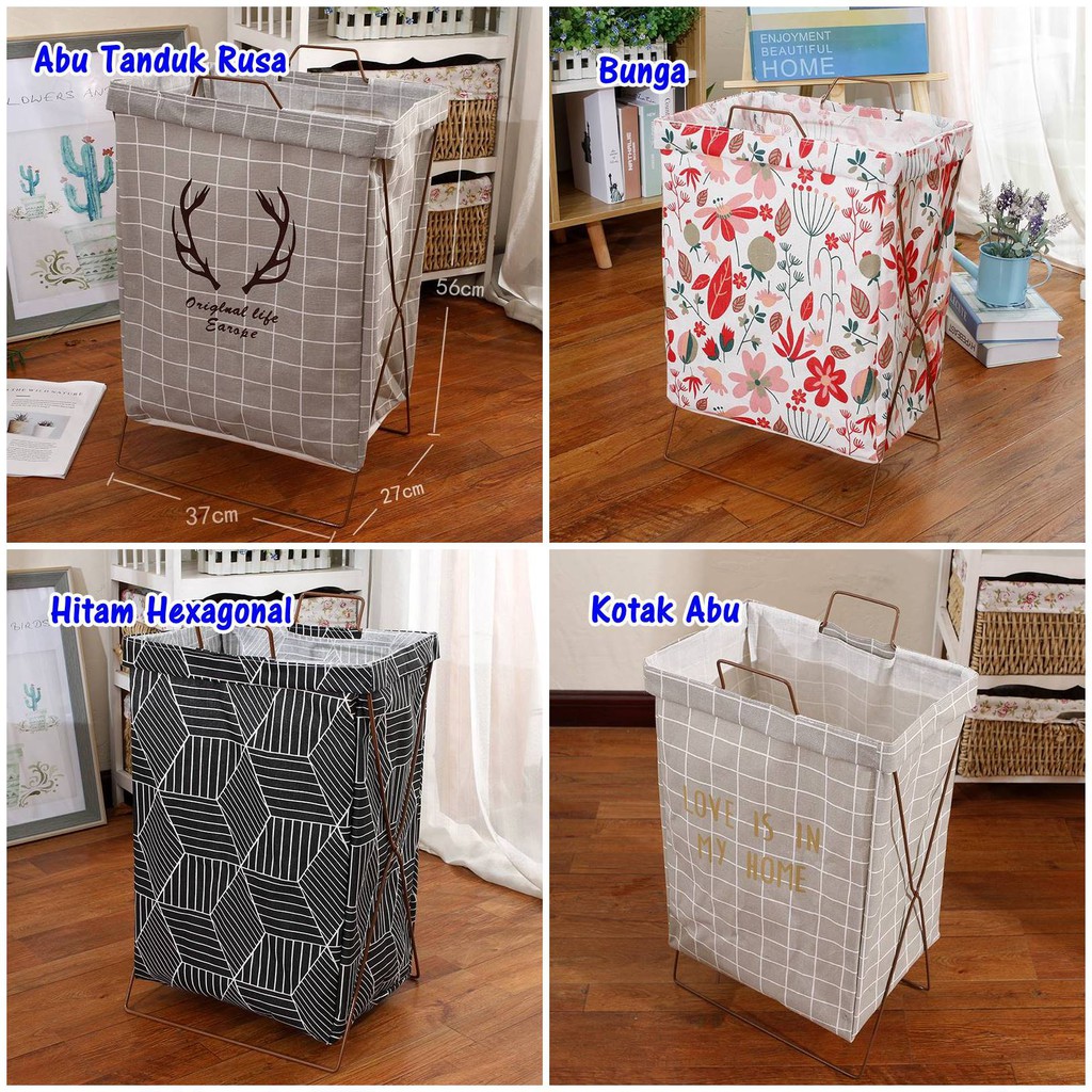 Alfaindo Keranjang Baju Cucian Pakaian Kotor Laundry Basket dengan Rangka Besi KB010