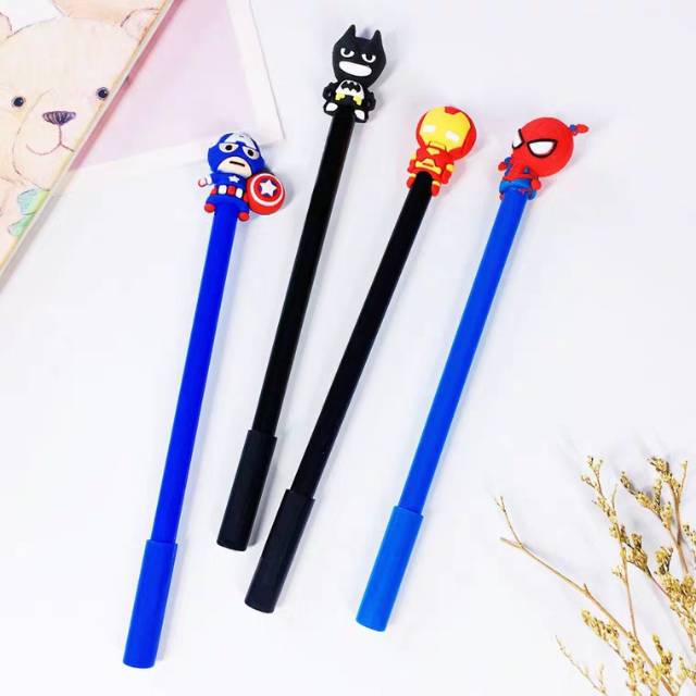 4dan 12pcs Pena Super Hero-Batman Kapten Amerika/Captain America Ironman Spiderman Bolpen Pen Pulpen