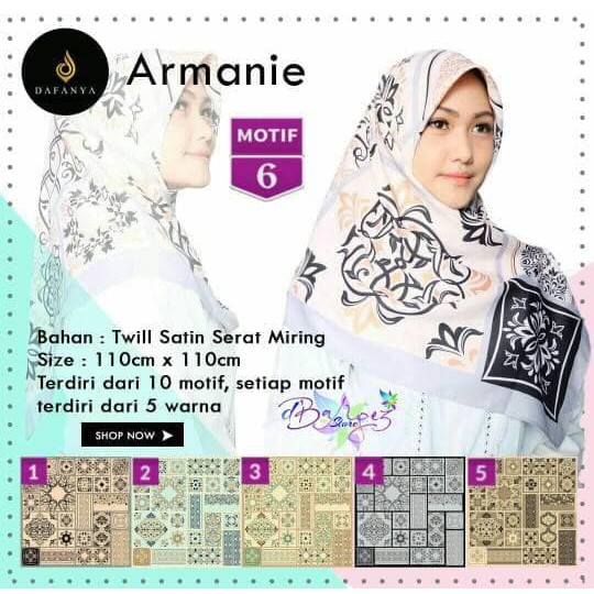 Jilbab Segiempat Armanie Satin Motif 6 by Dafanya - Hijab Scarf Murah