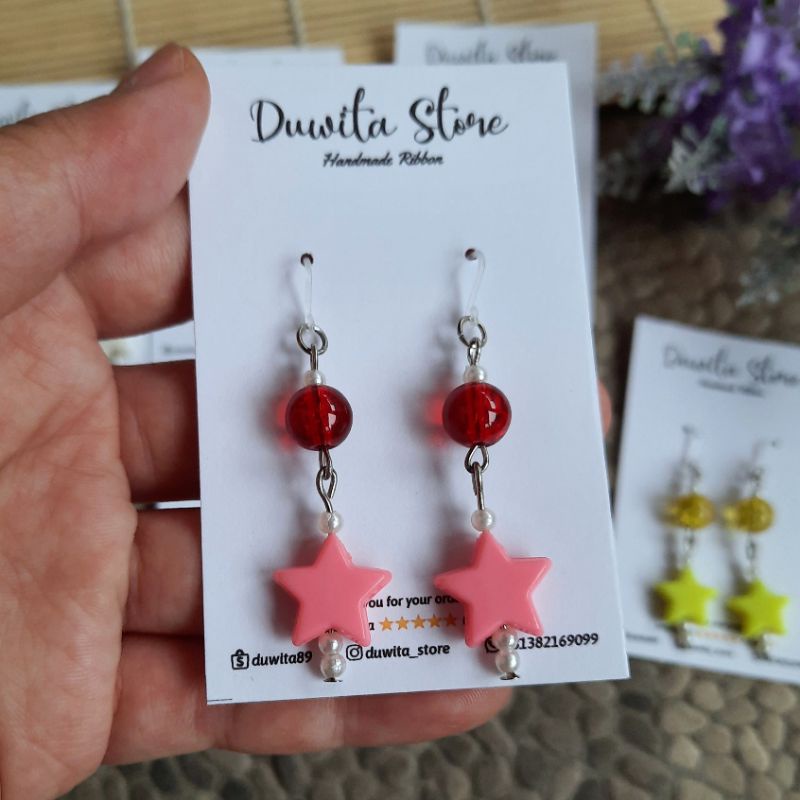 HANDMADE ANTING DEWASA KAITAN PLASTIK MOTIF STAR/BINTANG