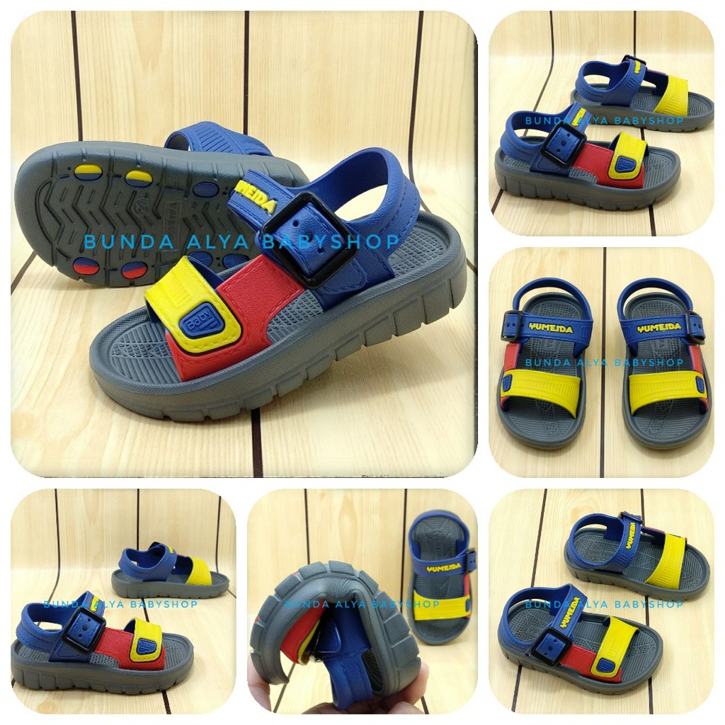 Sendal Anak Laki Laki 6 Bulan 1 2 Tahun Tali NAVY KUNING - Sepatu Sandal Gunung Anak Cowok Karet Anti Licin Size 18 - 23 - Sendal Gunung Anak Laki Laki