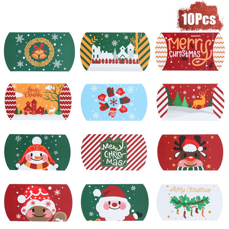 10pcs Kotak Permen / Cokelat / Snack Desain Merry Christmas Untuk Hadiah Natal / Tahun Baru