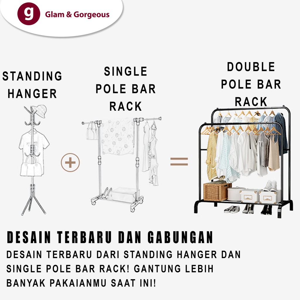 Rak Gantungan Baju Jemuran Pakaian Double Pole Cloth Hanger - GHR005