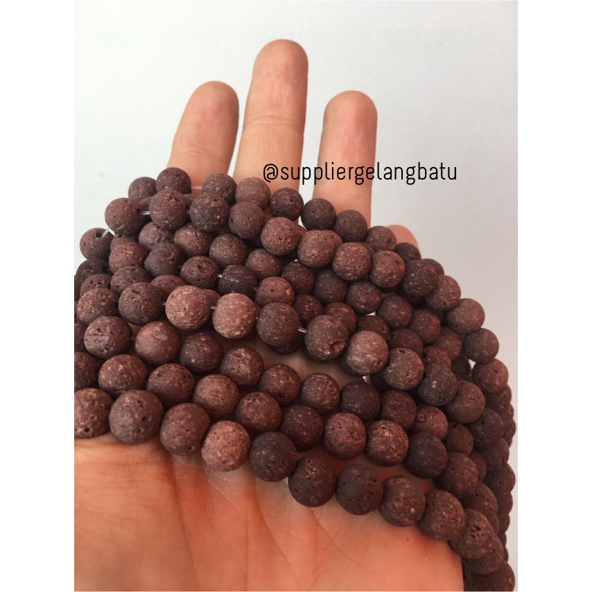 renceng brown lava stone coklat 8mm batu akik merapi larva atsiri akik bahan aksesoris craft grosir