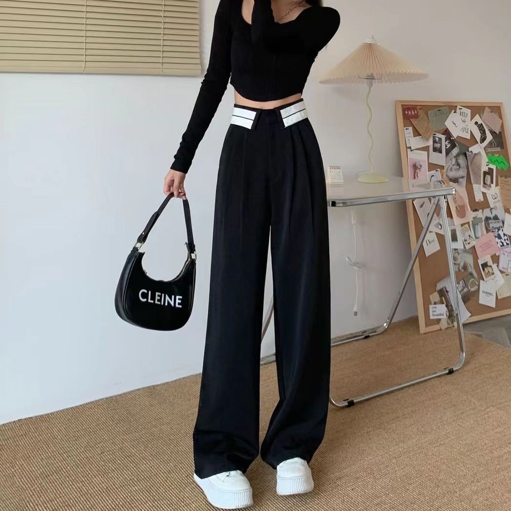 Celana Kerja Wanita Kantor Hitam Highwaist Pants Korean Style Celana Kaki Lebar