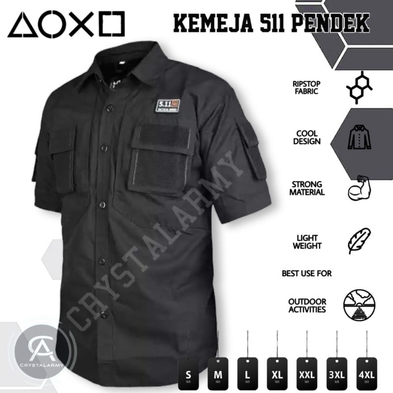 kemeja Tactical 5.11 pendek | Baju Kemeja Taktikal Lapangan | Polisi | Army