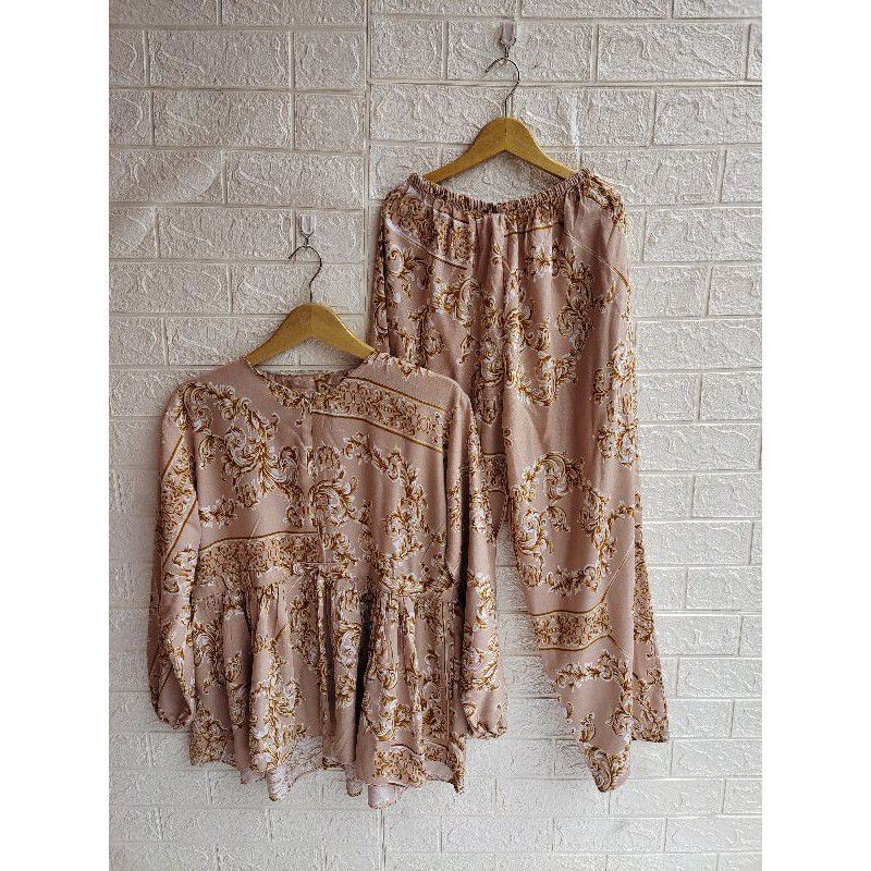 S,M,L,XL,XXL PAJAMAS BUSUI LD 100-120,TANGAN PANJANG,PAJAMAS RAYON DEWASA,ONE SET-SULTAN CREAM